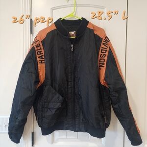 Harley-Davidson Unisex Black and Orange Bomber Jacket.  Size Large